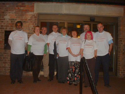 City Councillors and Postal staff, wearing their "Save Gloucestershire's Mail Centre" T-shirts.